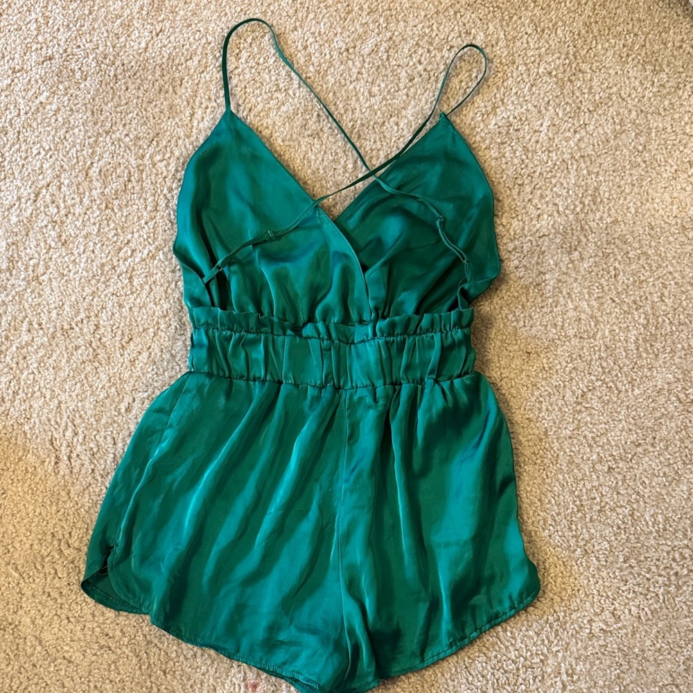 Shinestar Teal Satin Romper - Picture 2 of 2